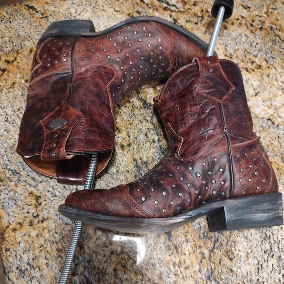 Harley Davidson Brown Studded Leather Biker Boots Size 7M ID D83754 - Picture 7 of 12